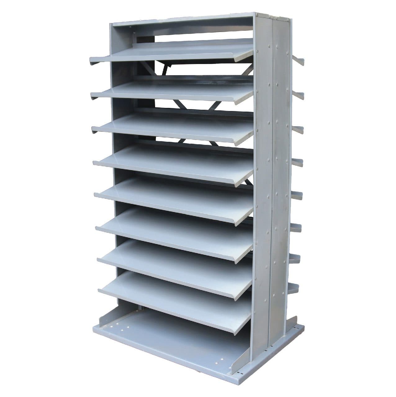 Présentoir étagère de picking 2 côtés 16 étagères - dimensions 1655 x 650 x 915mm et capacité 227 kg