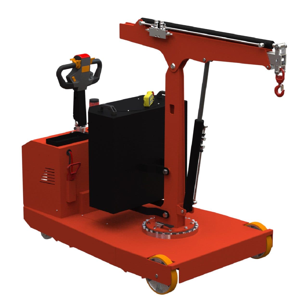 Grue d'atelier porte-à-faux motorisée avec rotation manuelle du mât 270º, élévation et extension électriques, commande à leviers 500 kg